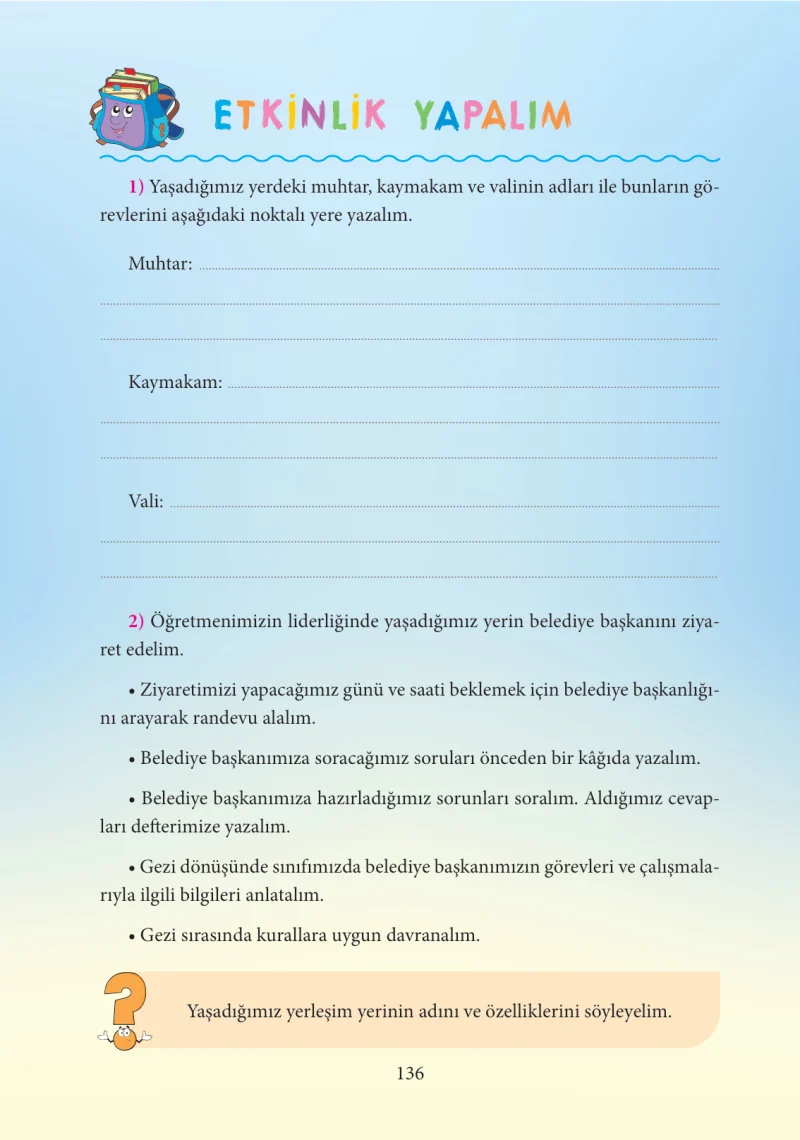 3. Sınıf Hayat Bilgisi Ders Kitabı Cevapları Tuna Yayınları Sayfa 136