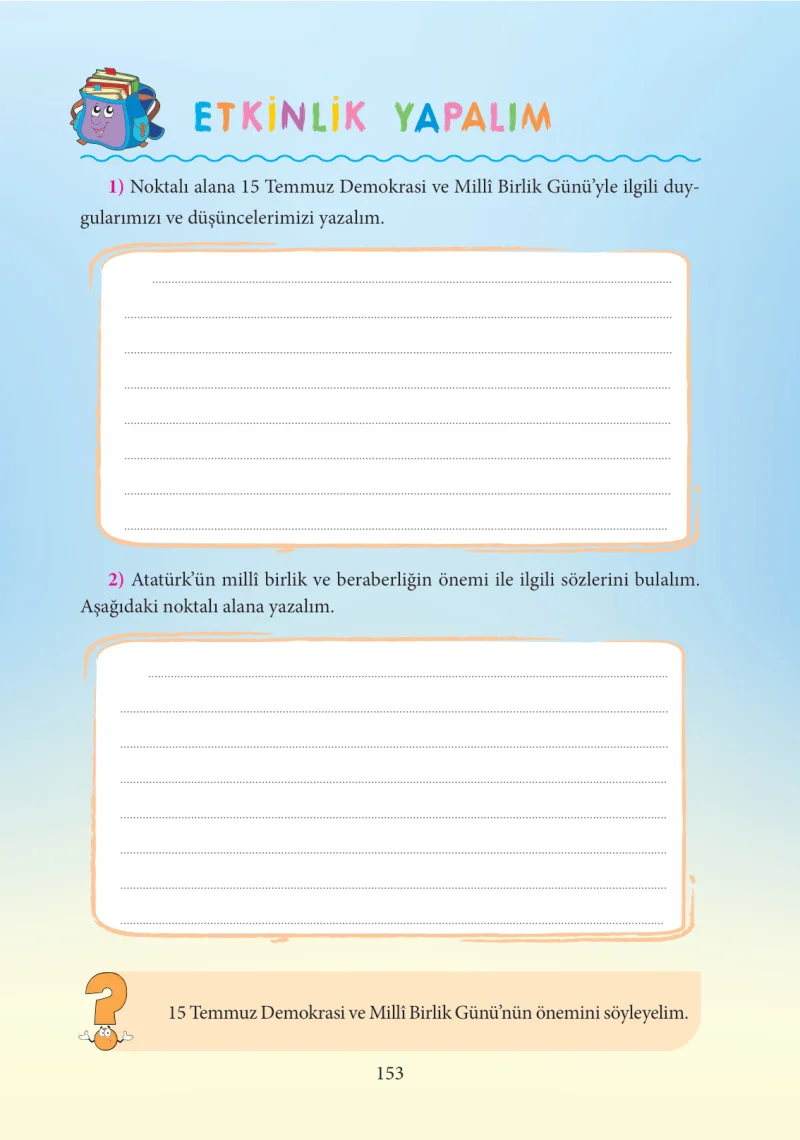 3. Sınıf Hayat Bilgisi Ders Kitabı Cevapları Tuna Yayınları Sayfa 153