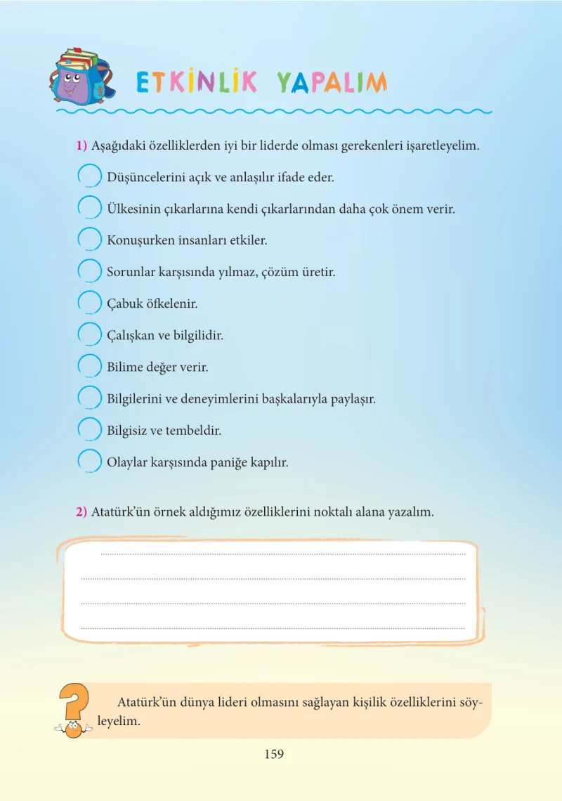 3. Sınıf Hayat Bilgisi Ders Kitabı Cevapları Tuna Yayınları Sayfa 159