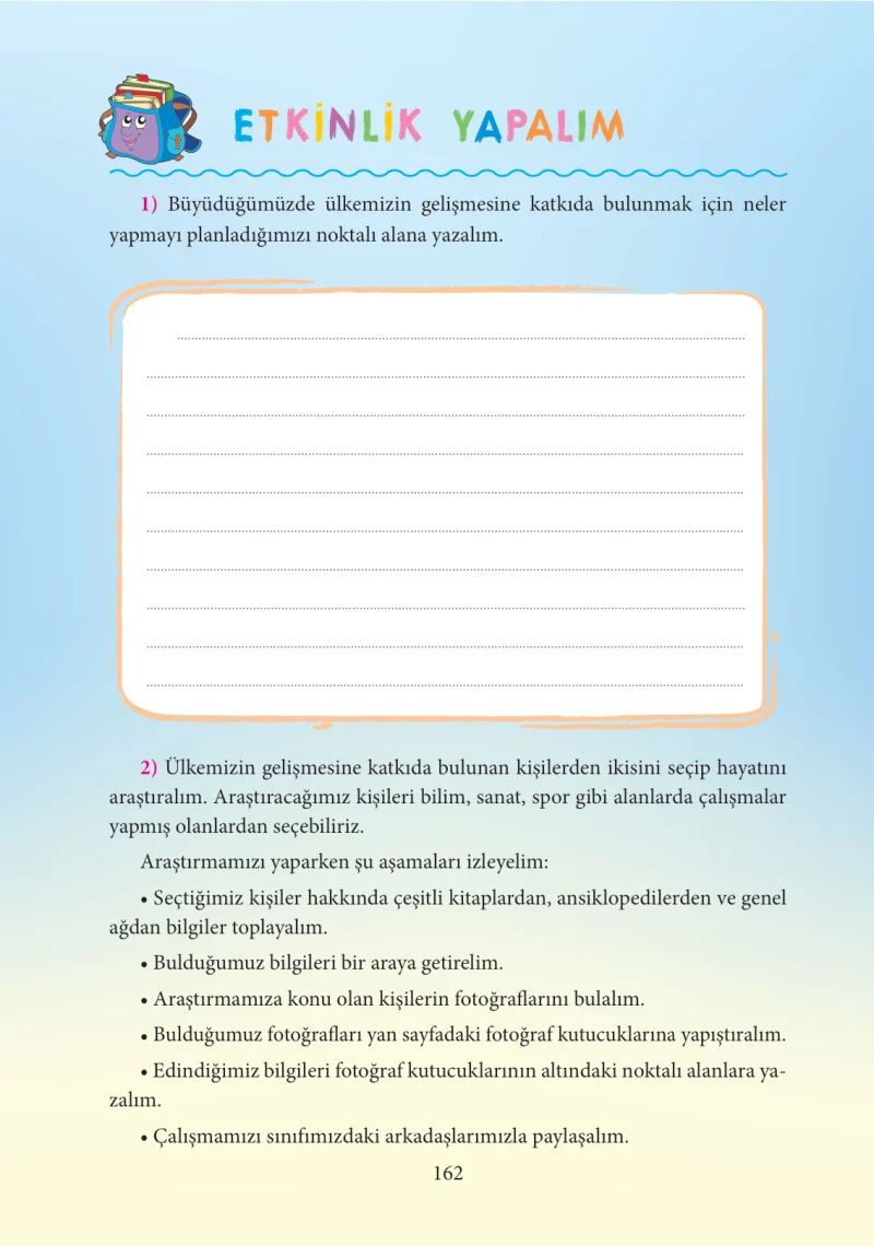 3. Sınıf Hayat Bilgisi Ders Kitabı Cevapları Tuna Yayınları Sayfa 162