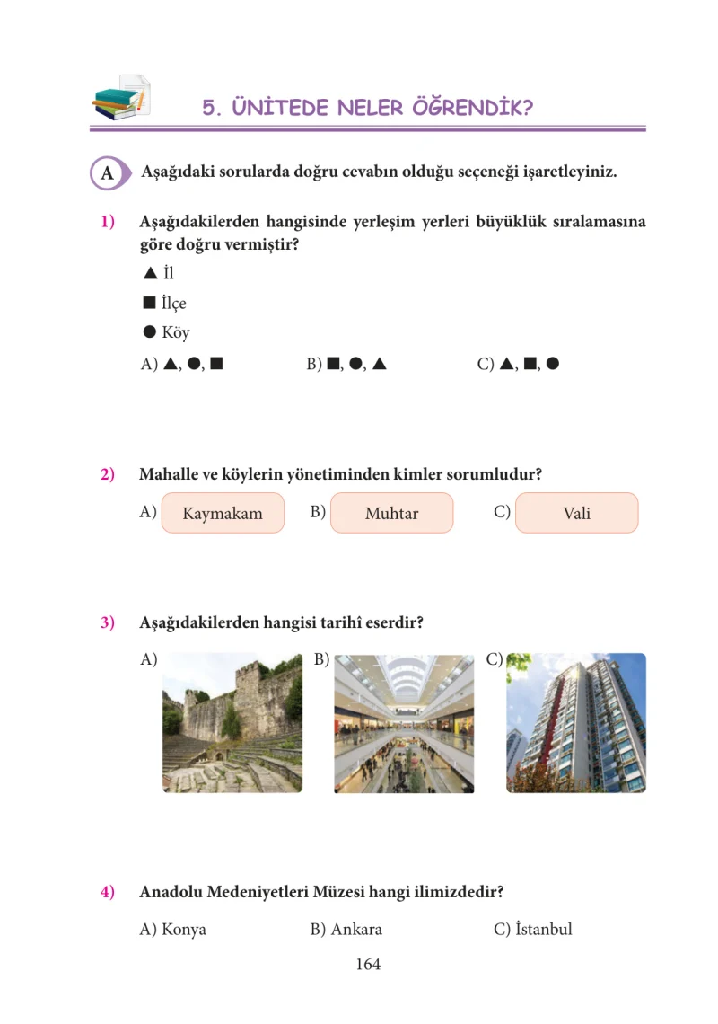 3. Sınıf Hayat Bilgisi Ders Kitabı Cevapları Tuna Yayınları Sayfa 164