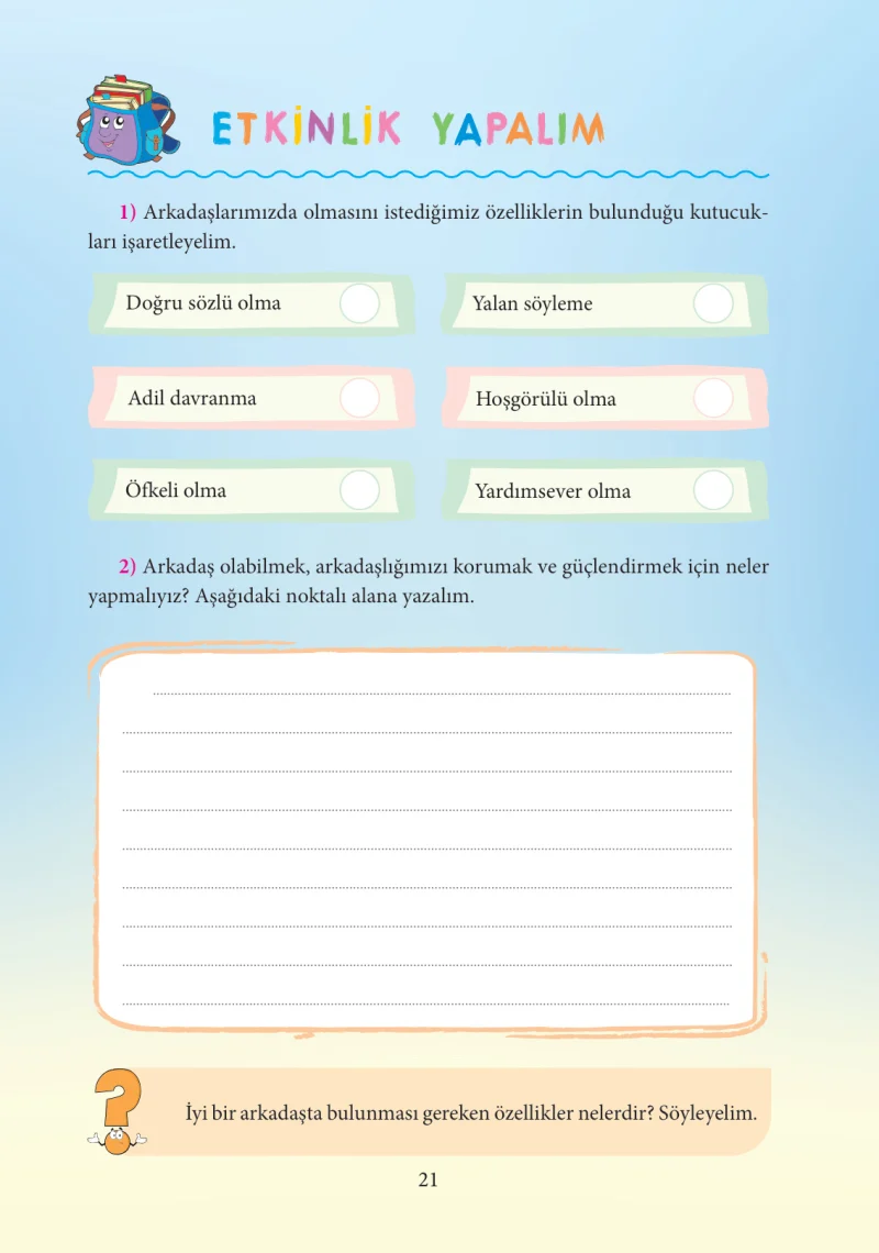 3. Sınıf Hayat Bilgisi Ders Kitabı Cevapları Tuna Yayınları Sayfa 21