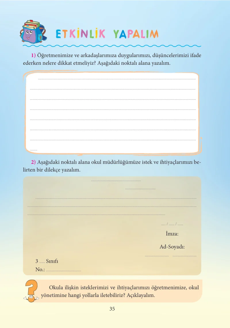 3. Sınıf Hayat Bilgisi Ders Kitabı Cevapları Tuna Yayınları Sayfa 35