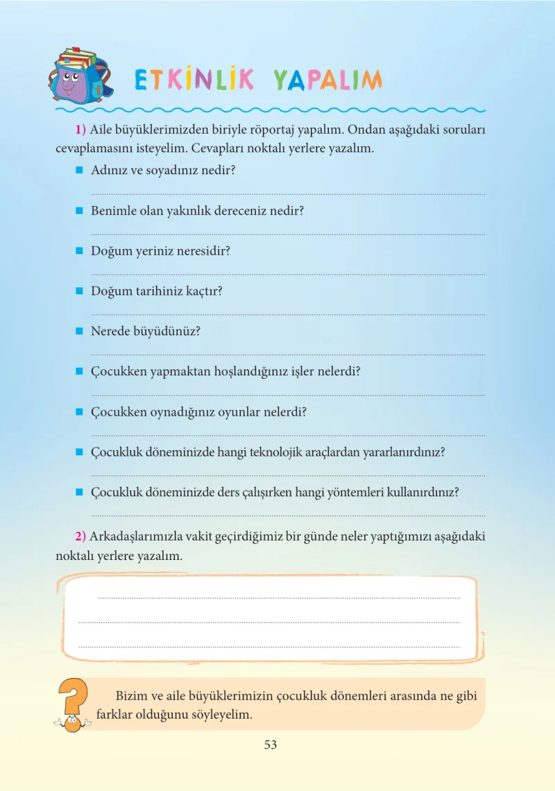 3. Sınıf Hayat Bilgisi Ders Kitabı Cevapları Tuna Yayınları Sayfa 53
