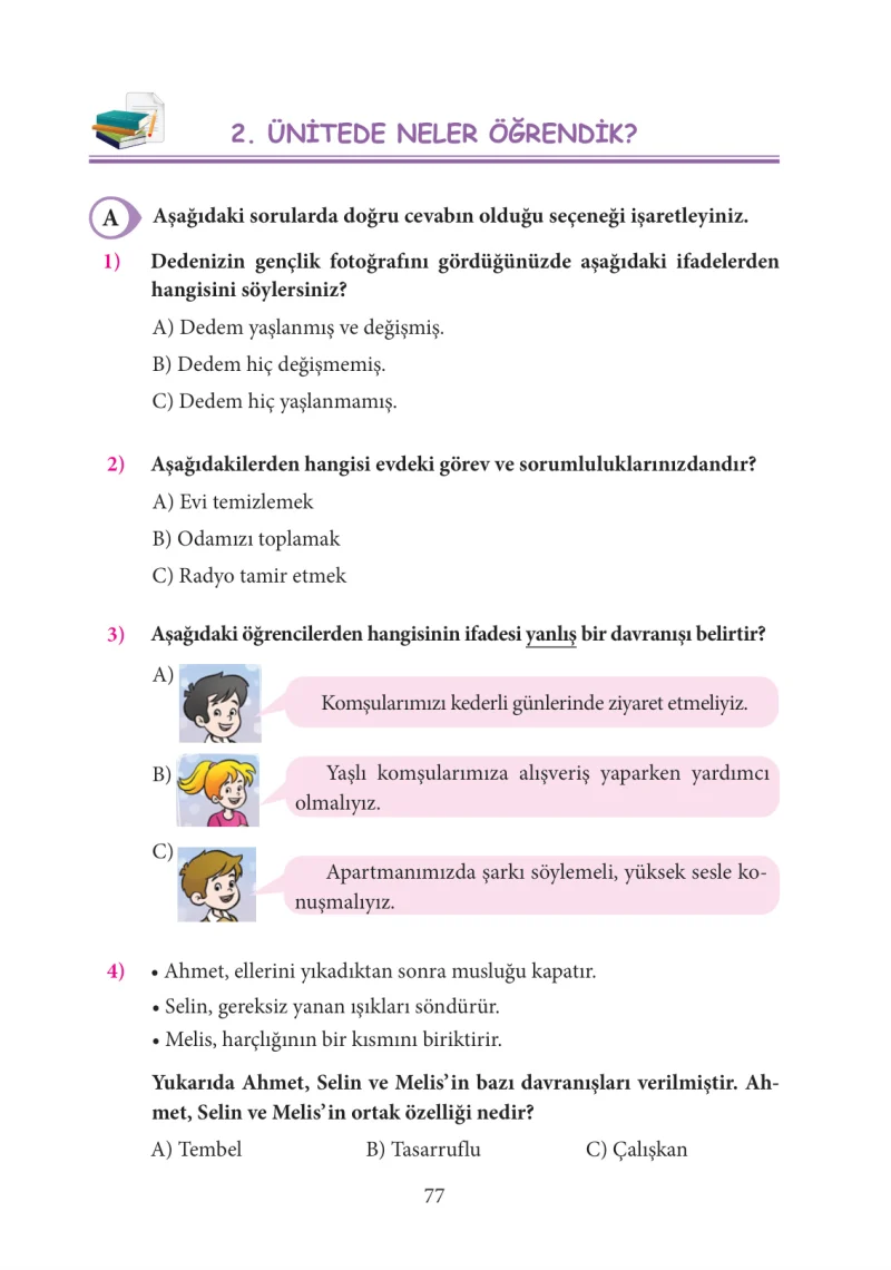 3. Sınıf Hayat Bilgisi Ders Kitabı Cevapları Tuna Yayınları Sayfa 77