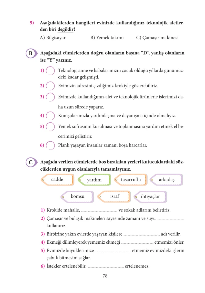 3. Sınıf Hayat Bilgisi Ders Kitabı Cevapları Tuna Yayınları Sayfa 78