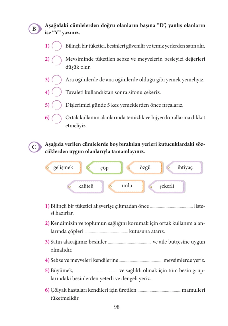 3. Sınıf Hayat Bilgisi Ders Kitabı Cevapları Tuna Yayınları Sayfa 98
