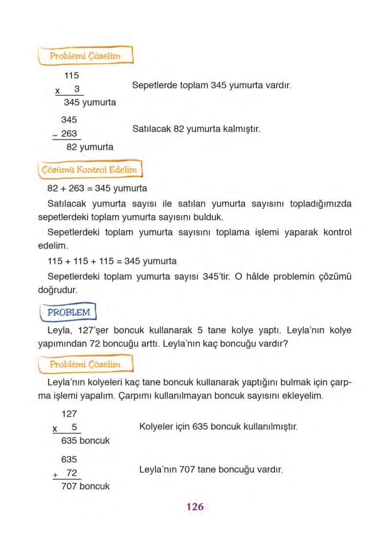 3. Sınıf Matematik Ders Kitabı Cevapları Ada Yayınları Sayfa 126
