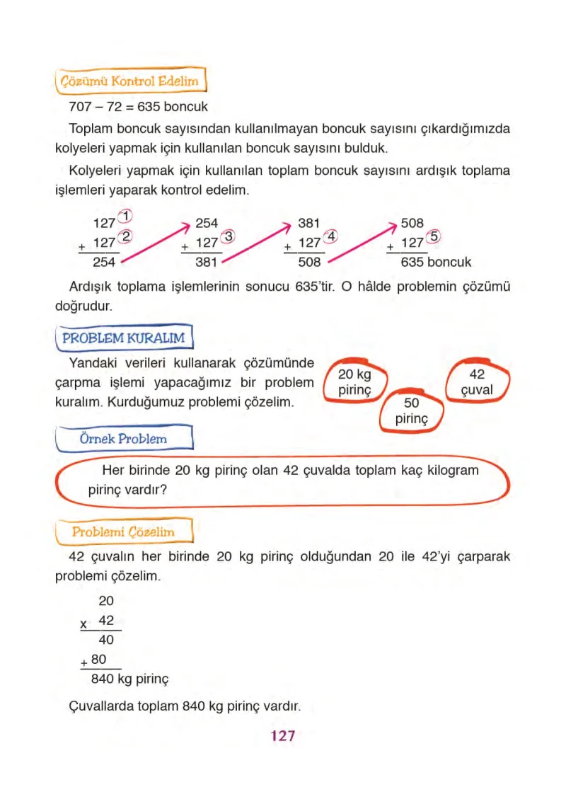 3. Sınıf Matematik Ders Kitabı Cevapları Ada Yayınları Sayfa 127