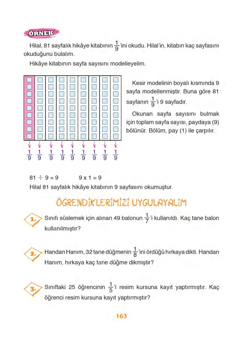 3. Sınıf Matematik Ders Kitabı Cevapları Ada Yayınları Sayfa 163