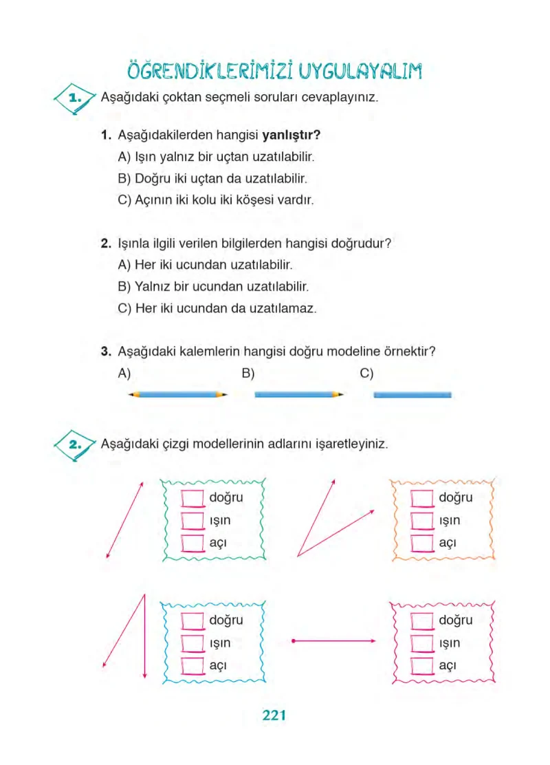 3. Sınıf Matematik Ders Kitabı Cevapları Ada Yayınları Sayfa 221