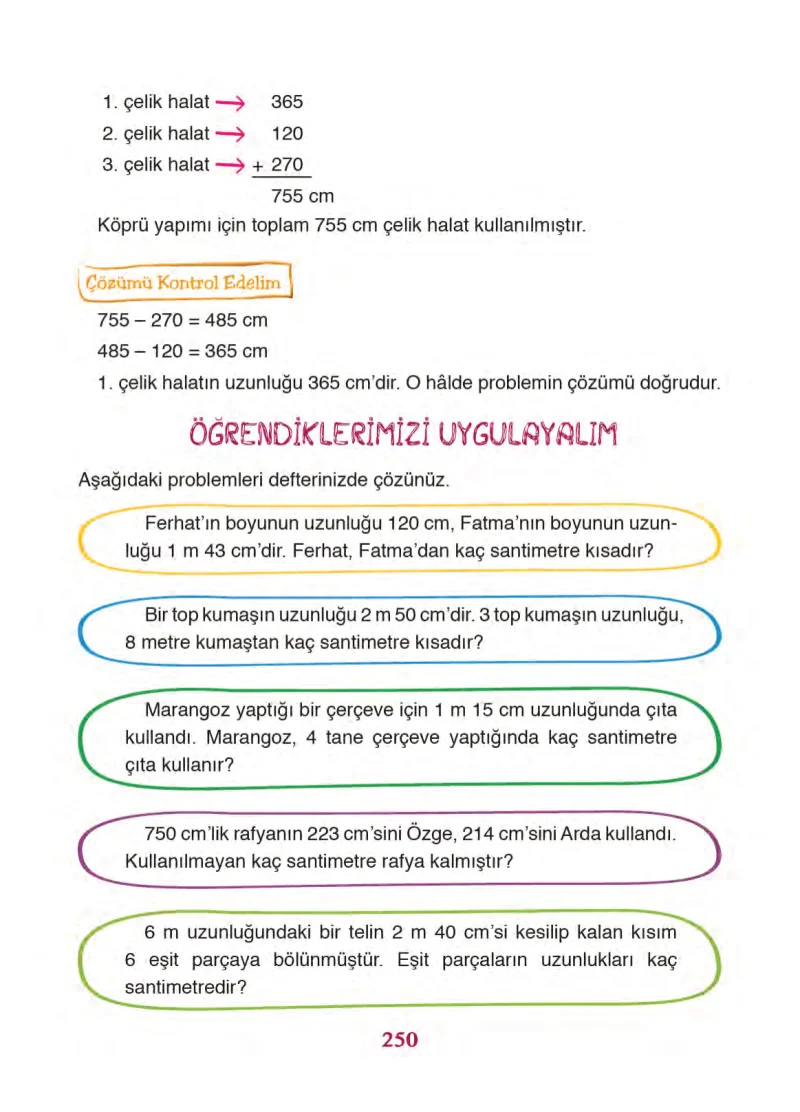 3. Sınıf Matematik Ders Kitabı Cevapları Ada Yayınları Sayfa 250