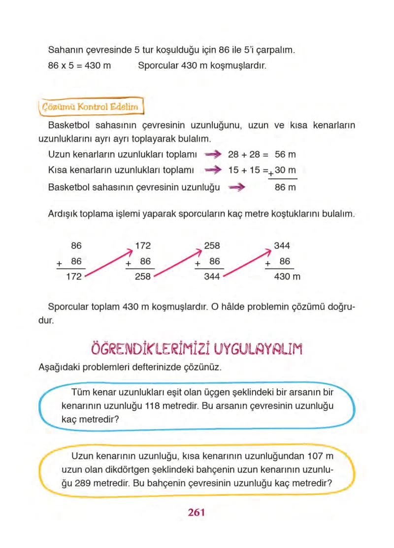 3. Sınıf Matematik Ders Kitabı Cevapları Ada Yayınları Sayfa 261