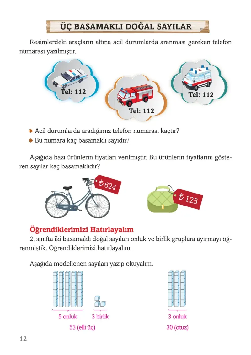 3. Sınıf Matematik Ders Kitabı Cevapları Ekoyay Yayınları Sayfa 12