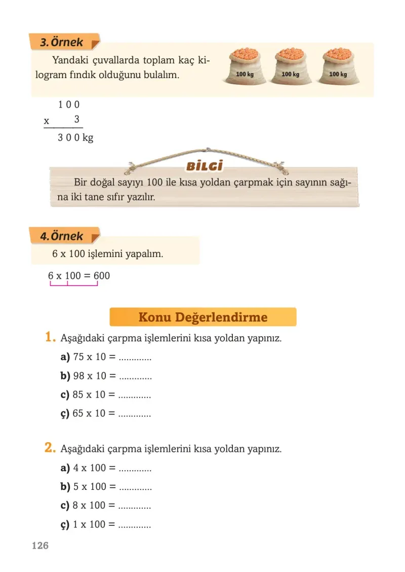 3. Sınıf Matematik Ders Kitabı Cevapları Ekoyay Yayınları Sayfa 126