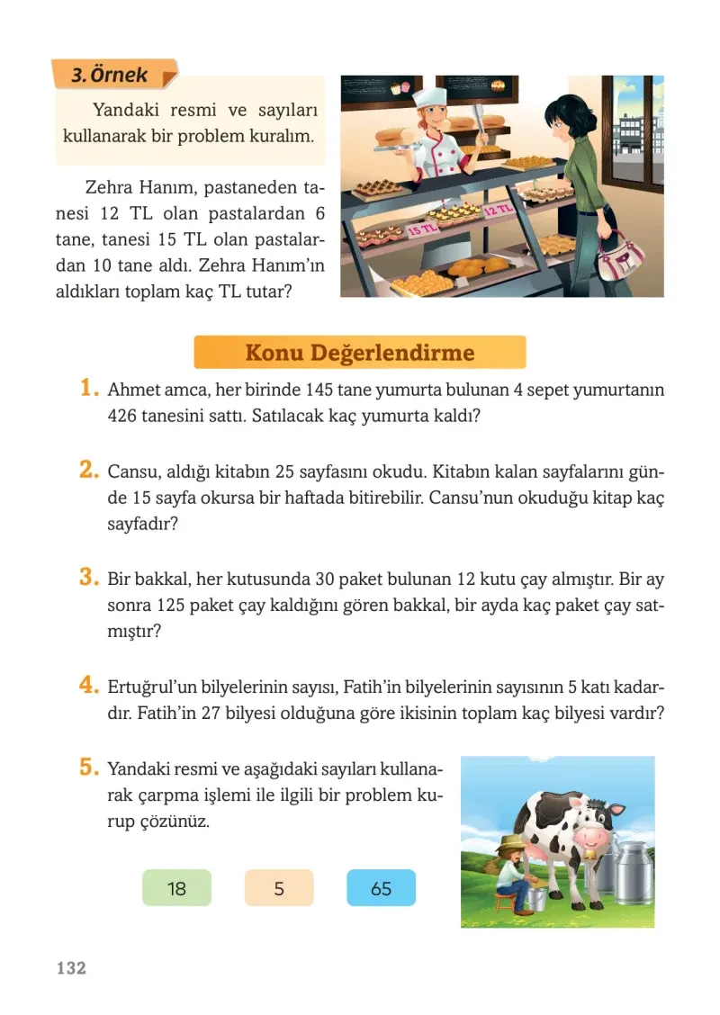 3. Sınıf Matematik Ders Kitabı Cevapları Ekoyay Yayınları Sayfa 132