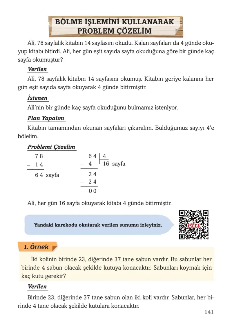 3. Sınıf Matematik Ders Kitabı Cevapları Ekoyay Yayınları Sayfa 141