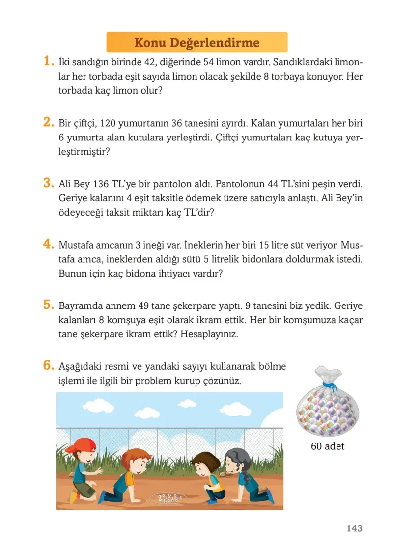 3. Sınıf Matematik Ders Kitabı Cevapları Ekoyay Yayınları Sayfa 143
