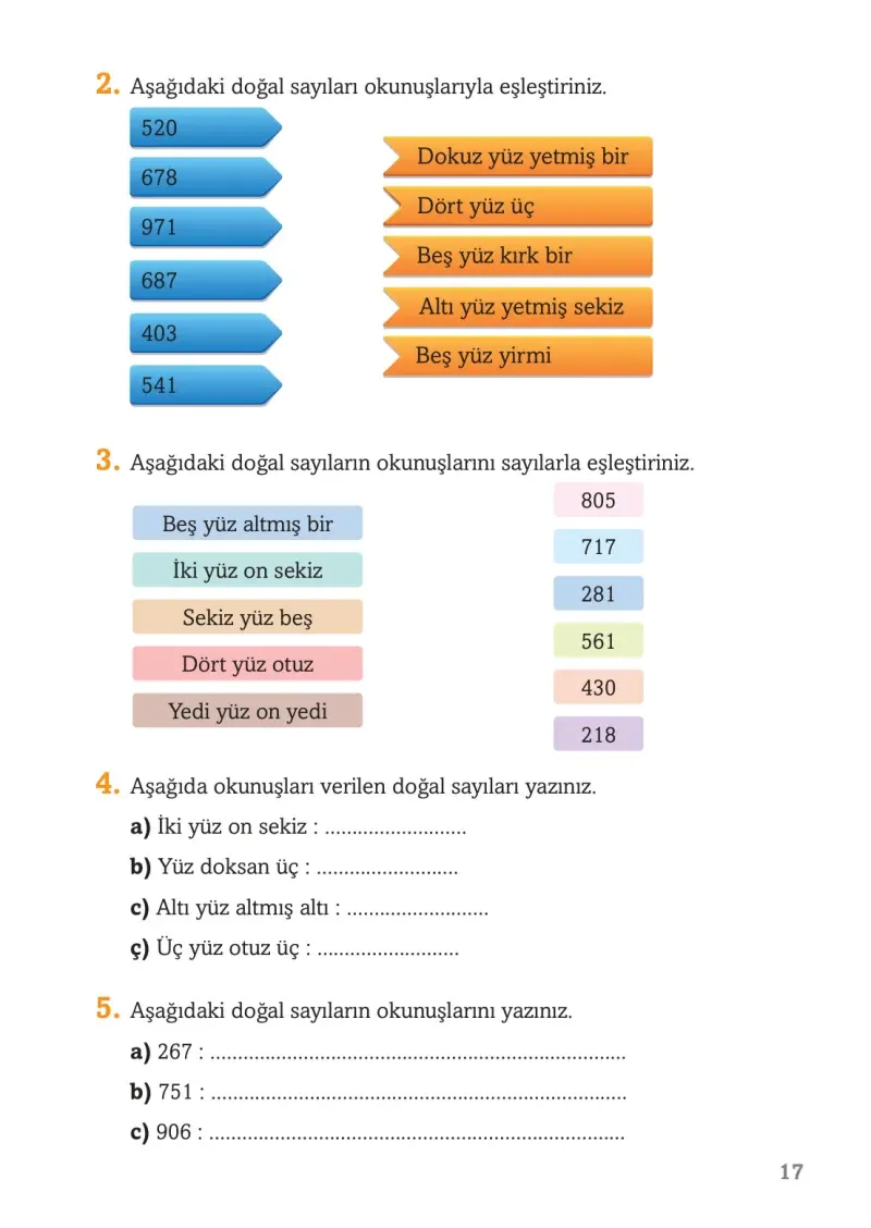 3. Sınıf Matematik Ders Kitabı Cevapları Ekoyay Yayınları Sayfa 17