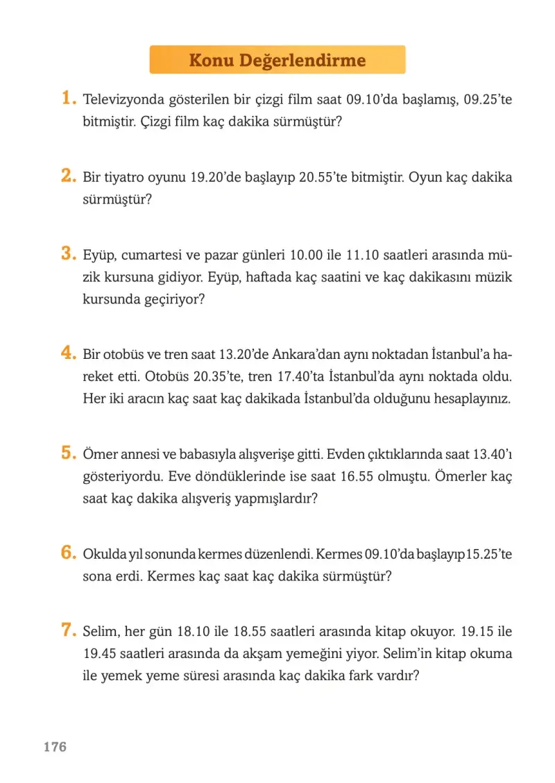 3. Sınıf Matematik Ders Kitabı Cevapları Ekoyay Yayınları Sayfa 176