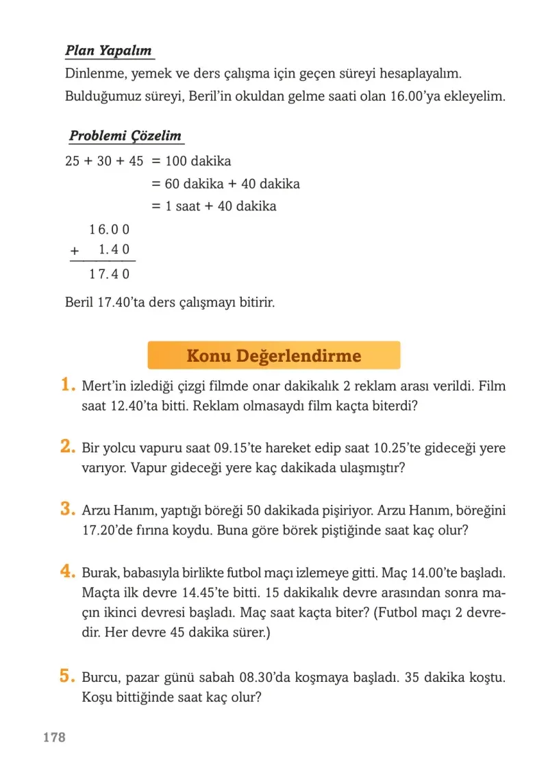 3. Sınıf Matematik Ders Kitabı Cevapları Ekoyay Yayınları Sayfa 178