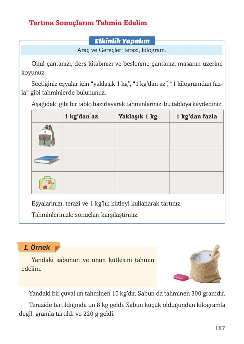 3. Sınıf Matematik Ders Kitabı Cevapları Ekoyay Yayınları Sayfa 187