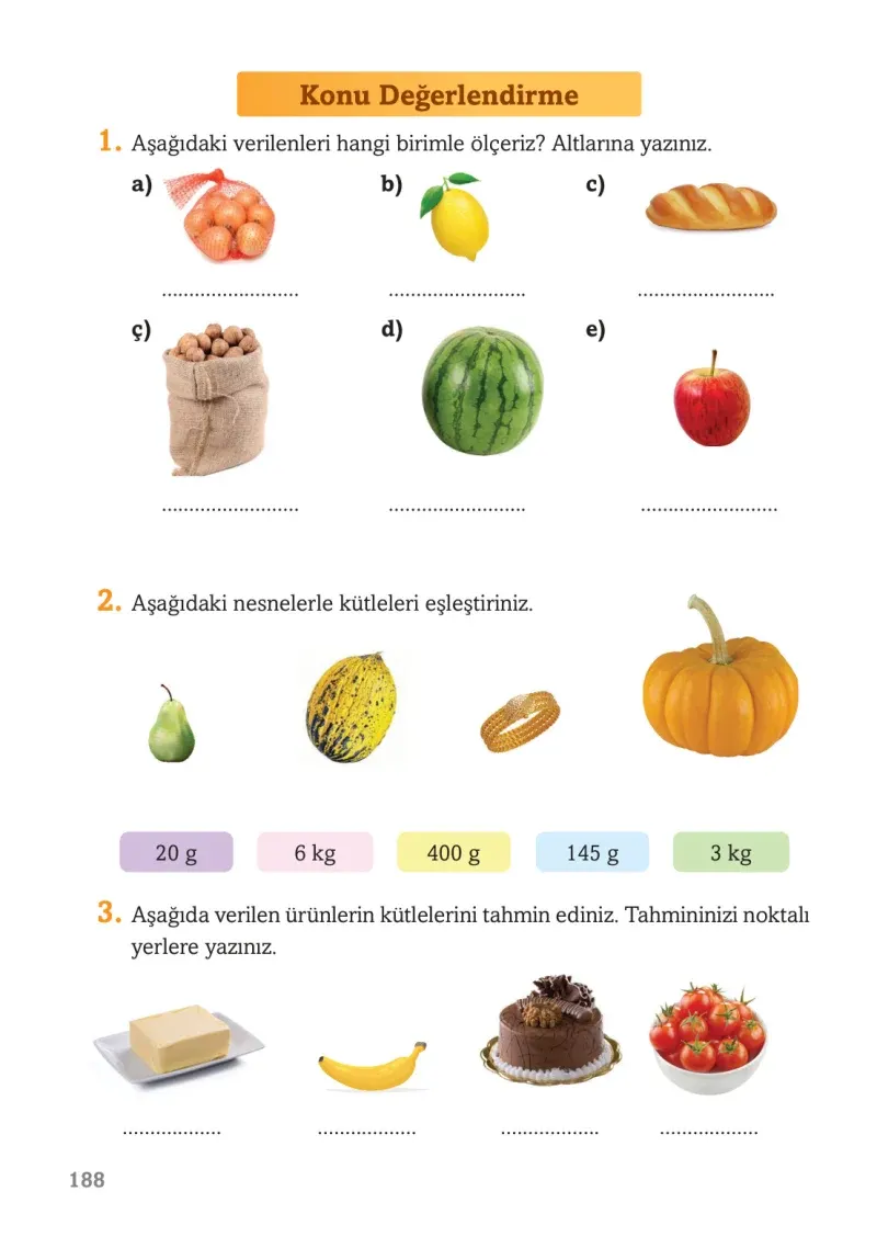 3. Sınıf Matematik Ders Kitabı Cevapları Ekoyay Yayınları Sayfa 188