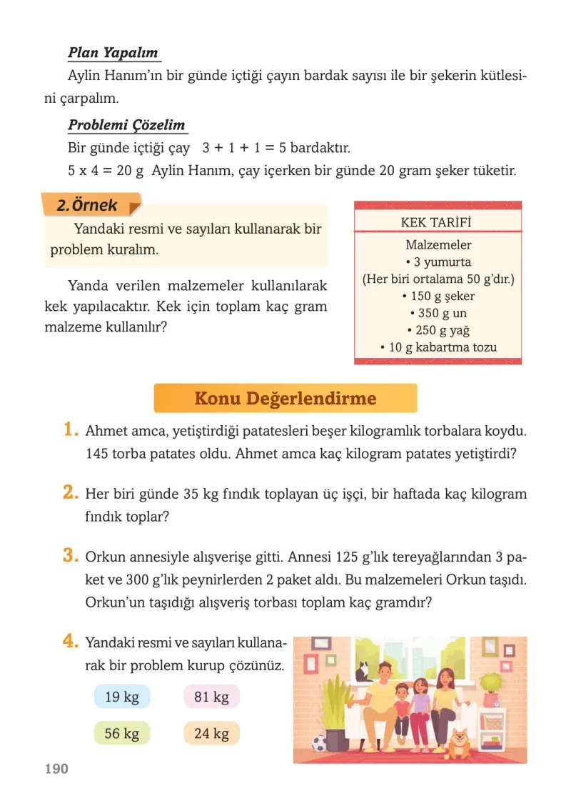 3. Sınıf Matematik Ders Kitabı Cevapları Ekoyay Yayınları Sayfa 190
