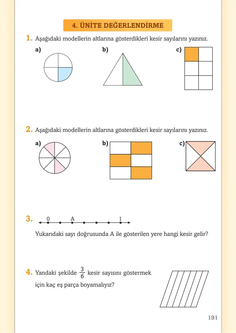 3. Sınıf Matematik Ders Kitabı Cevapları Ekoyay Yayınları Sayfa 191