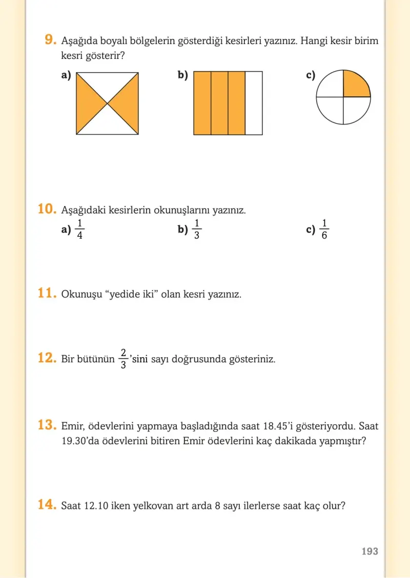 3. Sınıf Matematik Ders Kitabı Cevapları Ekoyay Yayınları Sayfa 193
