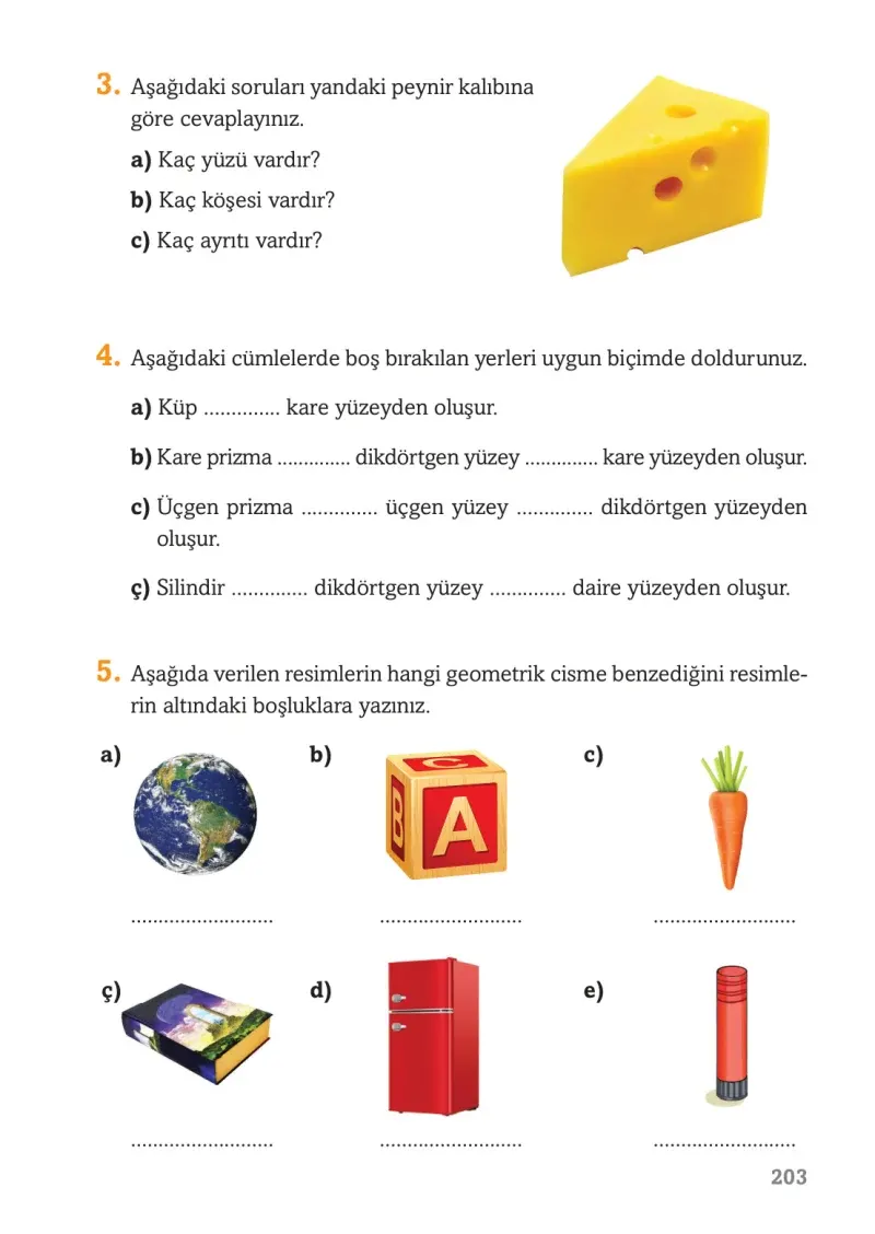 3. Sınıf Matematik Ders Kitabı Cevapları Ekoyay Yayınları Sayfa 203