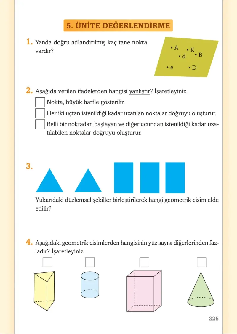 3. Sınıf Matematik Ders Kitabı Cevapları Ekoyay Yayınları Sayfa 225