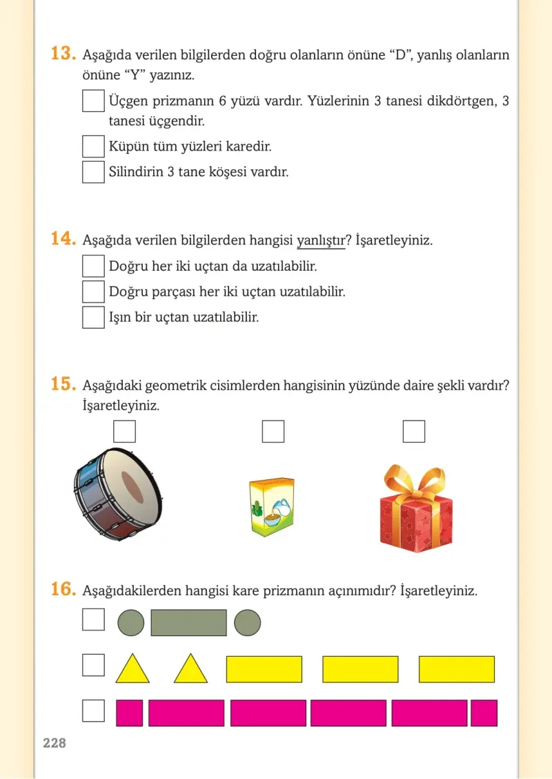 3. Sınıf Matematik Ders Kitabı Cevapları Ekoyay Yayınları Sayfa 228