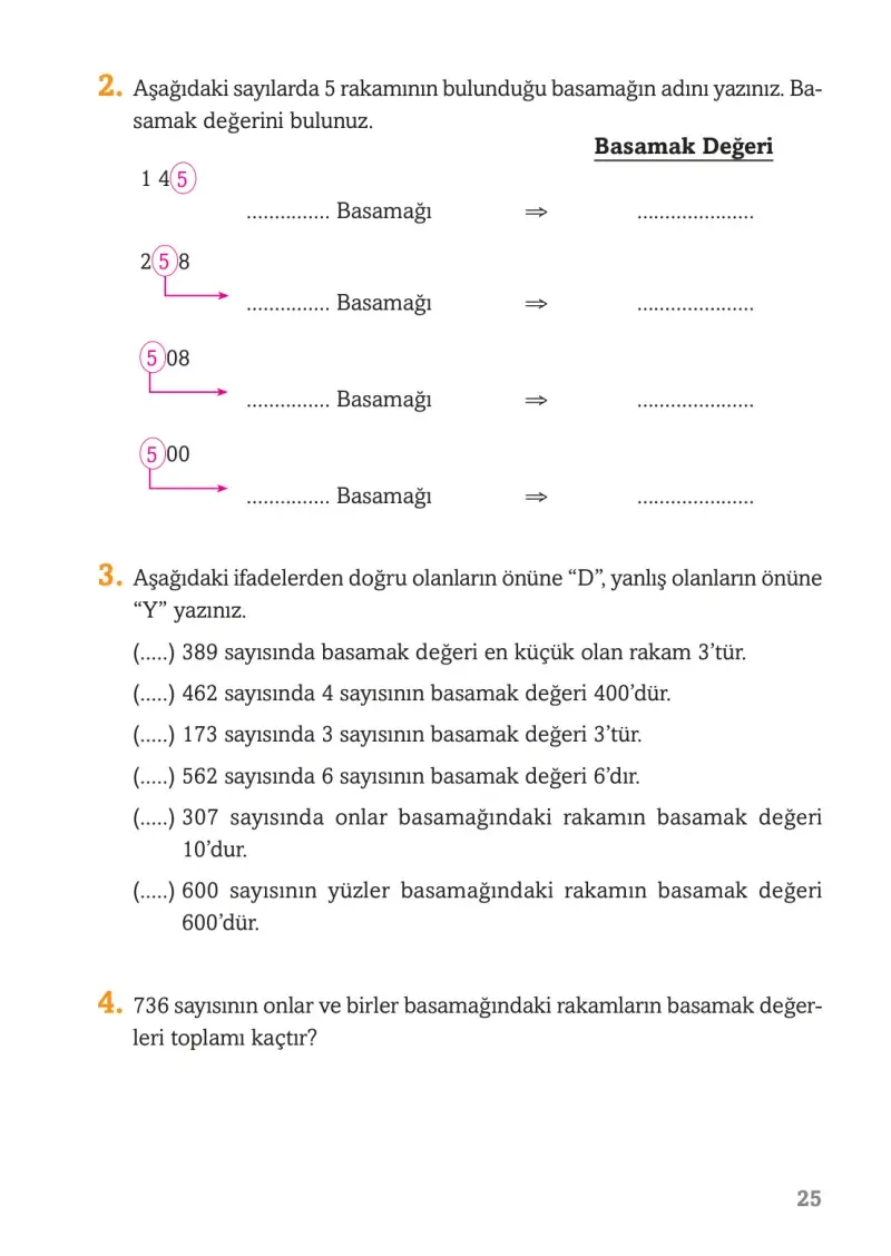 3. Sınıf Matematik Ders Kitabı Cevapları Ekoyay Yayınları Sayfa 25