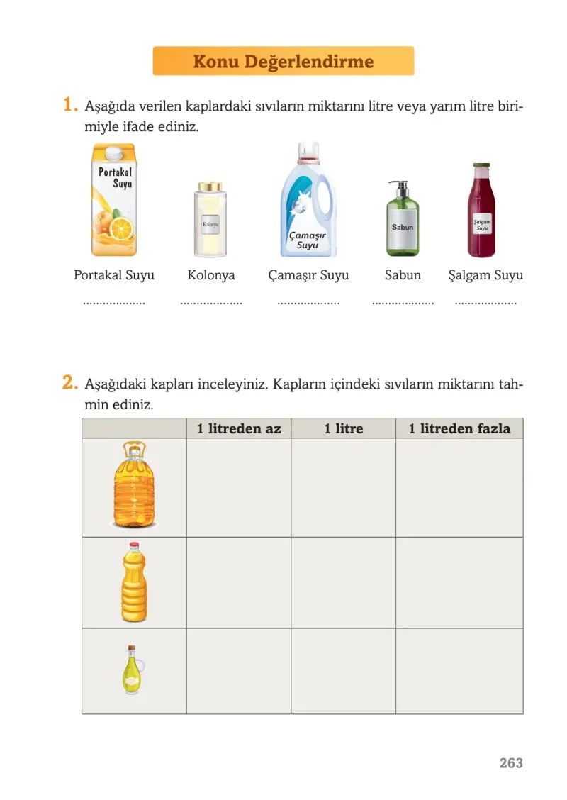 3. Sınıf Matematik Ders Kitabı Cevapları Ekoyay Yayınları Sayfa 263