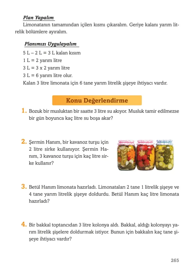 3. Sınıf Matematik Ders Kitabı Cevapları Ekoyay Yayınları Sayfa 265