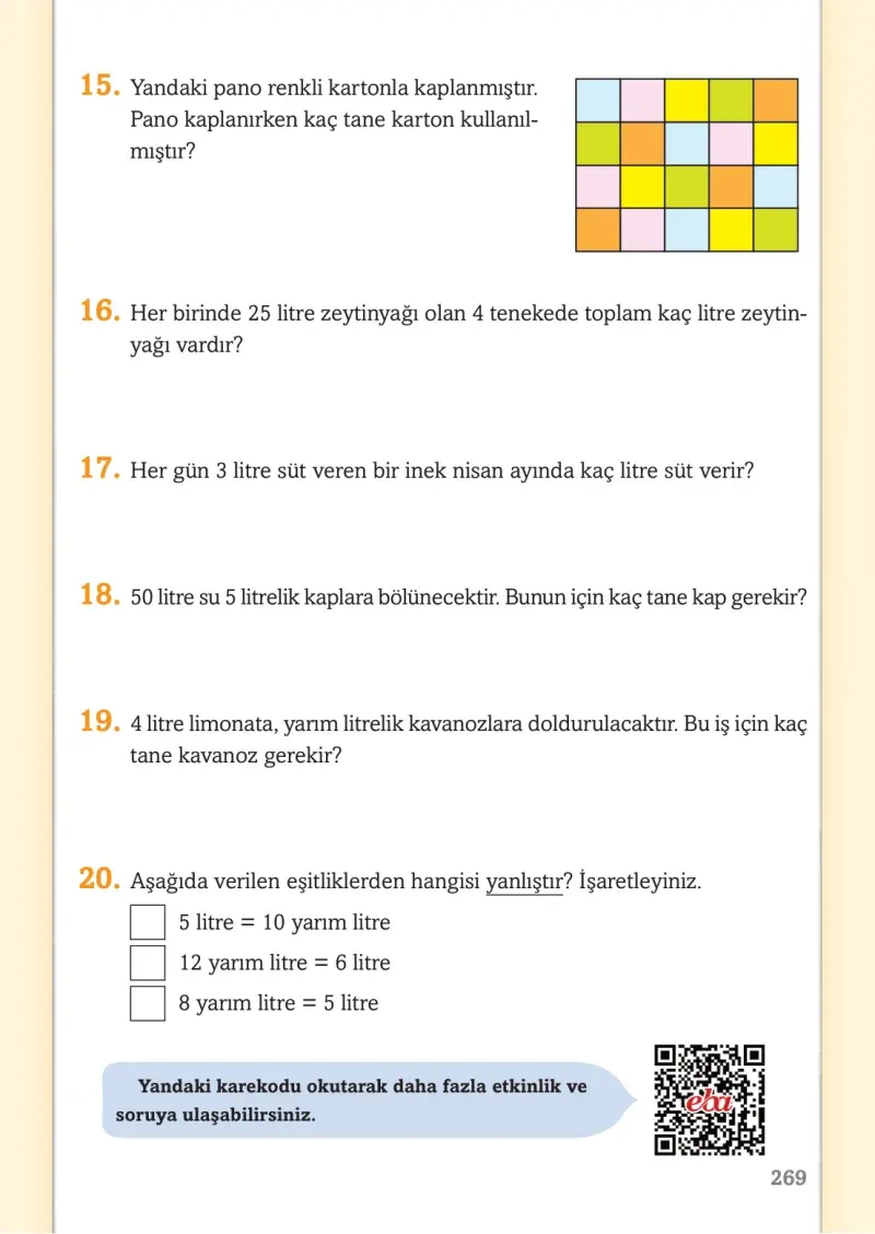 3. Sınıf Matematik Ders Kitabı Cevapları Ekoyay Yayınları Sayfa 269