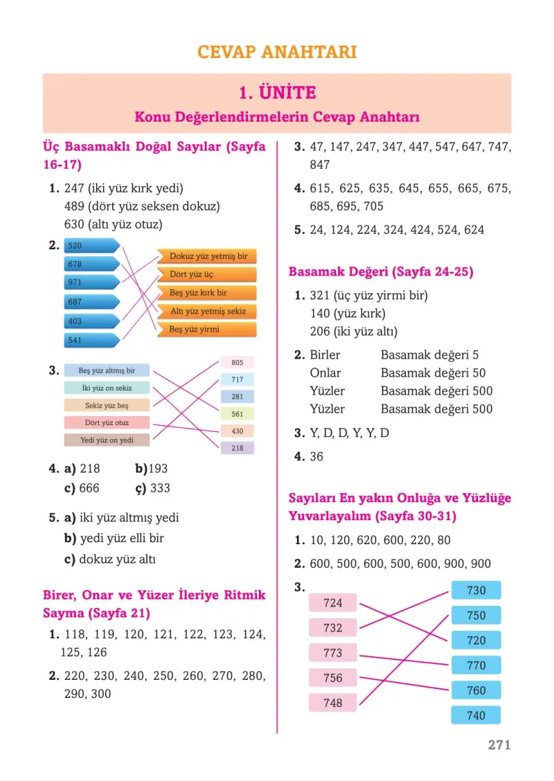 3. Sınıf Matematik Ders Kitabı Cevapları Ekoyay Yayınları Sayfa 271