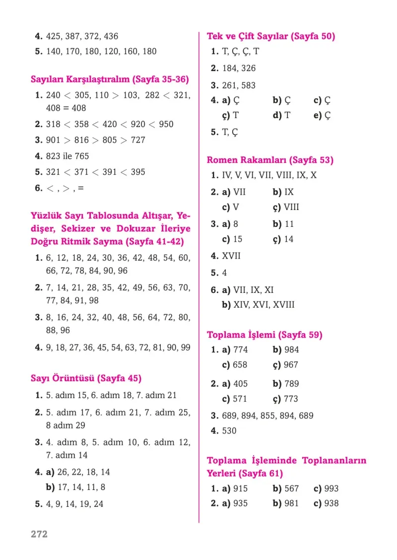 3. Sınıf Matematik Ders Kitabı Cevapları Ekoyay Yayınları Sayfa 272