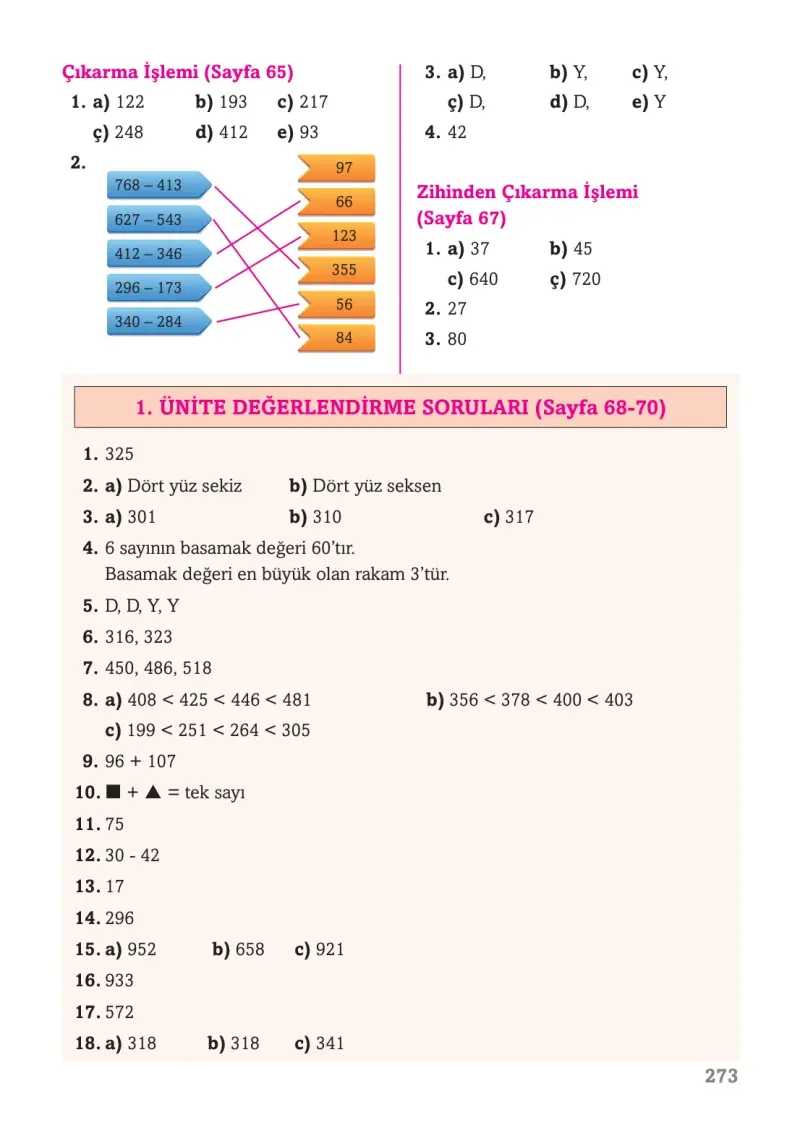 3. Sınıf Matematik Ders Kitabı Cevapları Ekoyay Yayınları Sayfa 273