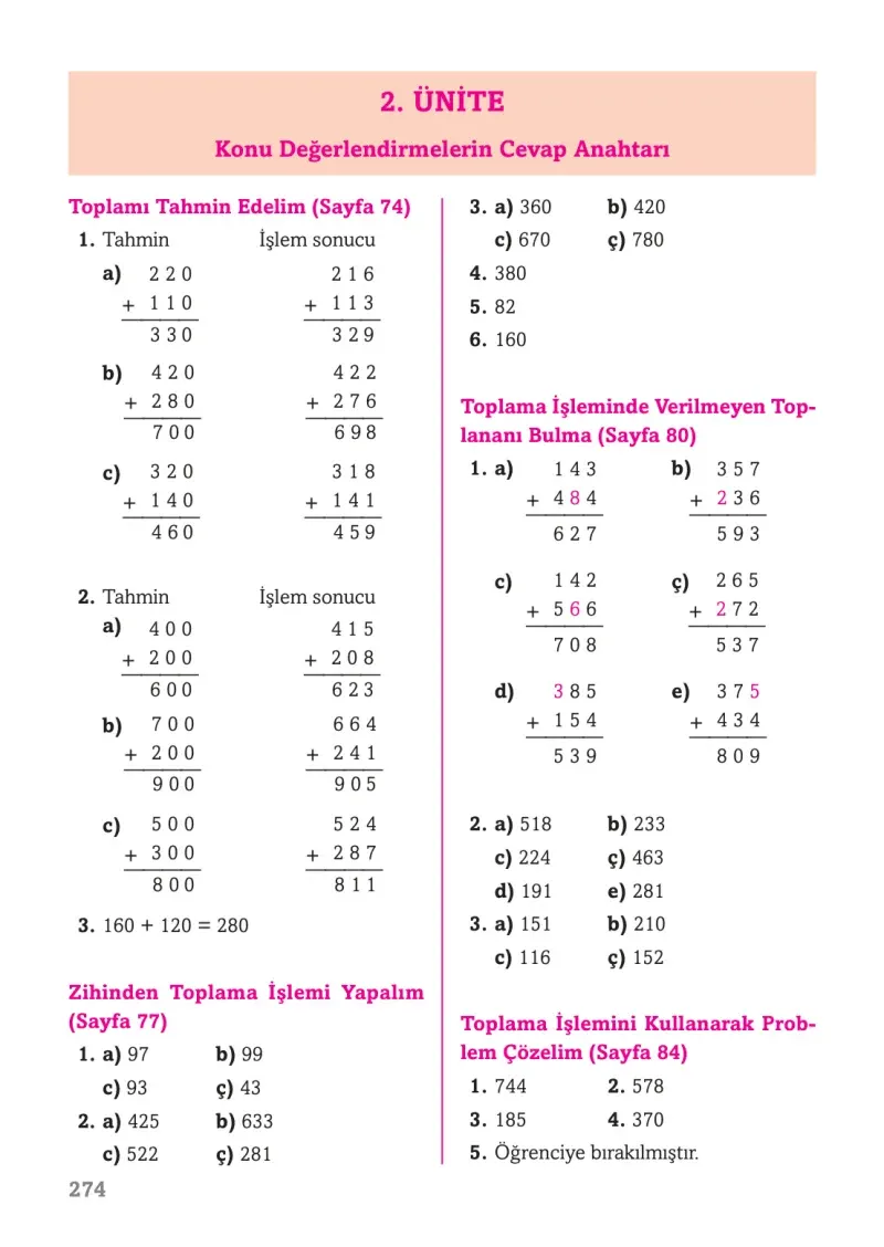 3. Sınıf Matematik Ders Kitabı Cevapları Ekoyay Yayınları Sayfa 274