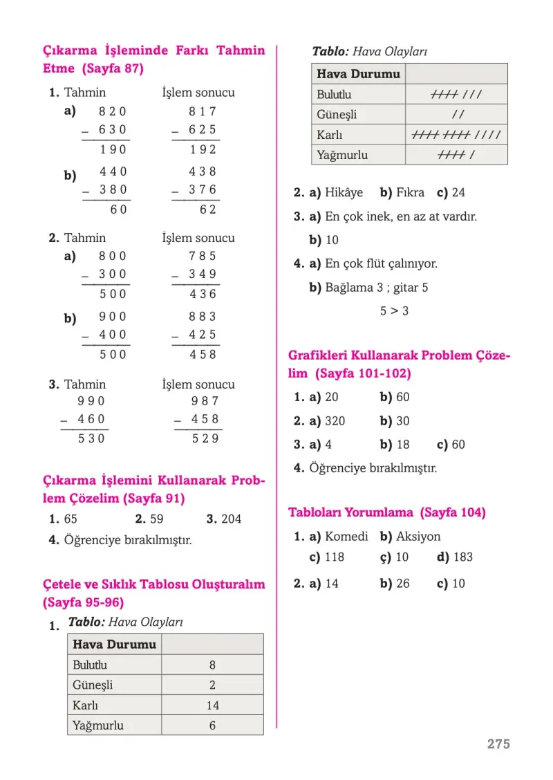 3. Sınıf Matematik Ders Kitabı Cevapları Ekoyay Yayınları Sayfa 275