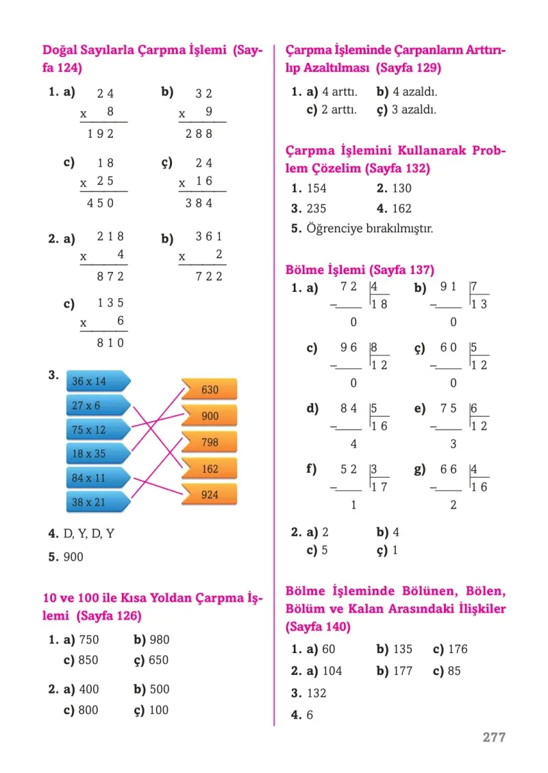 3. Sınıf Matematik Ders Kitabı Cevapları Ekoyay Yayınları Sayfa 277