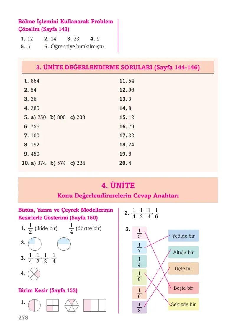 3. Sınıf Matematik Ders Kitabı Cevapları Ekoyay Yayınları Sayfa 278