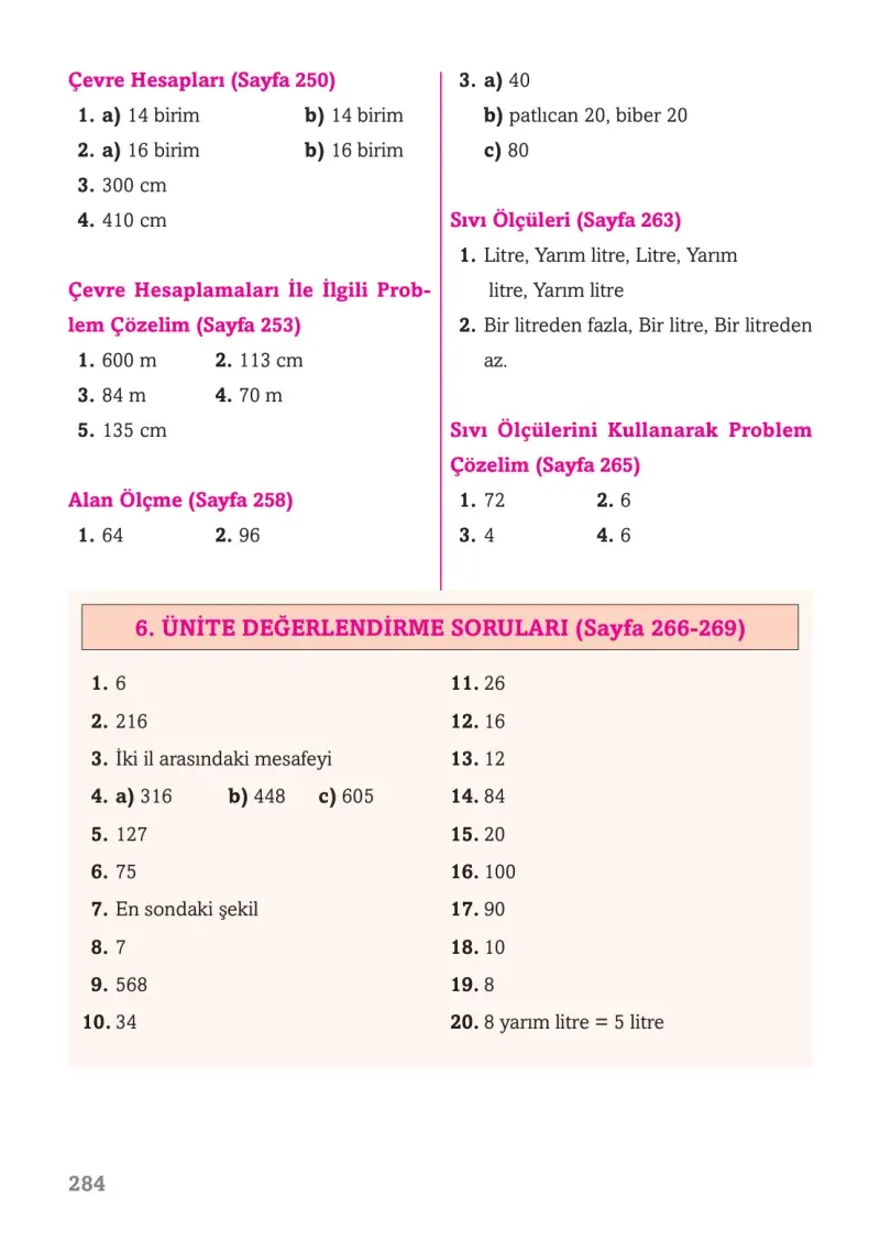 3. Sınıf Matematik Ders Kitabı Cevapları Ekoyay Yayınları Sayfa 284