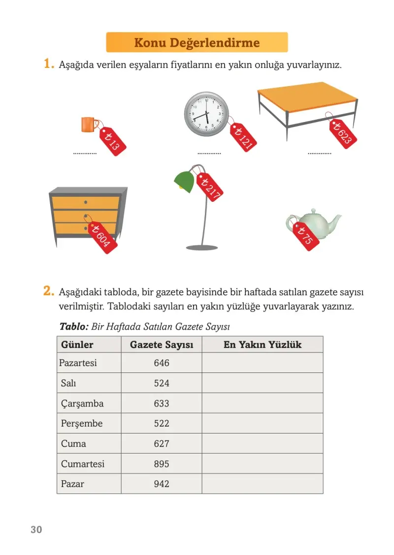3. Sınıf Matematik Ders Kitabı Cevapları Ekoyay Yayınları Sayfa 30