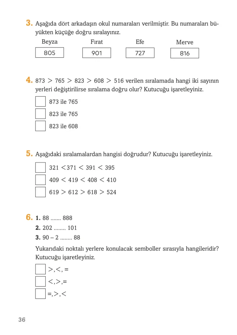 3. Sınıf Matematik Ders Kitabı Cevapları Ekoyay Yayınları Sayfa 36