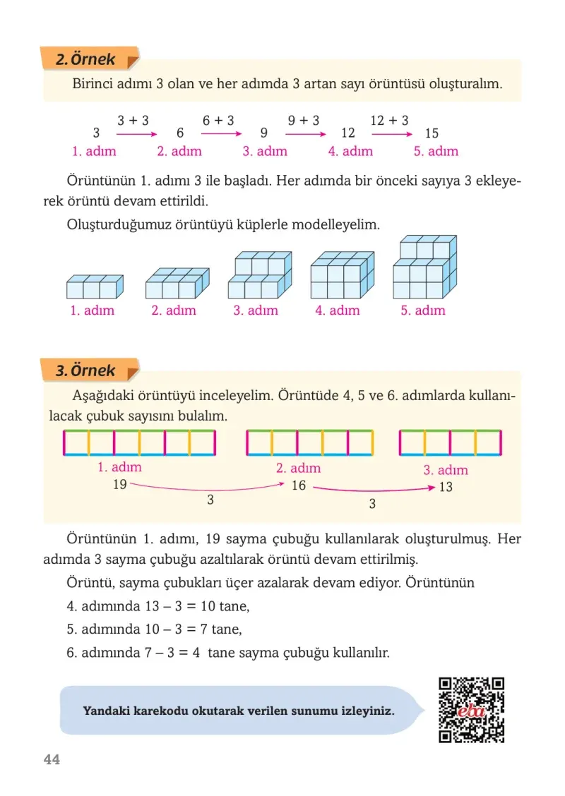 3. Sınıf Matematik Ders Kitabı Cevapları Ekoyay Yayınları Sayfa 44