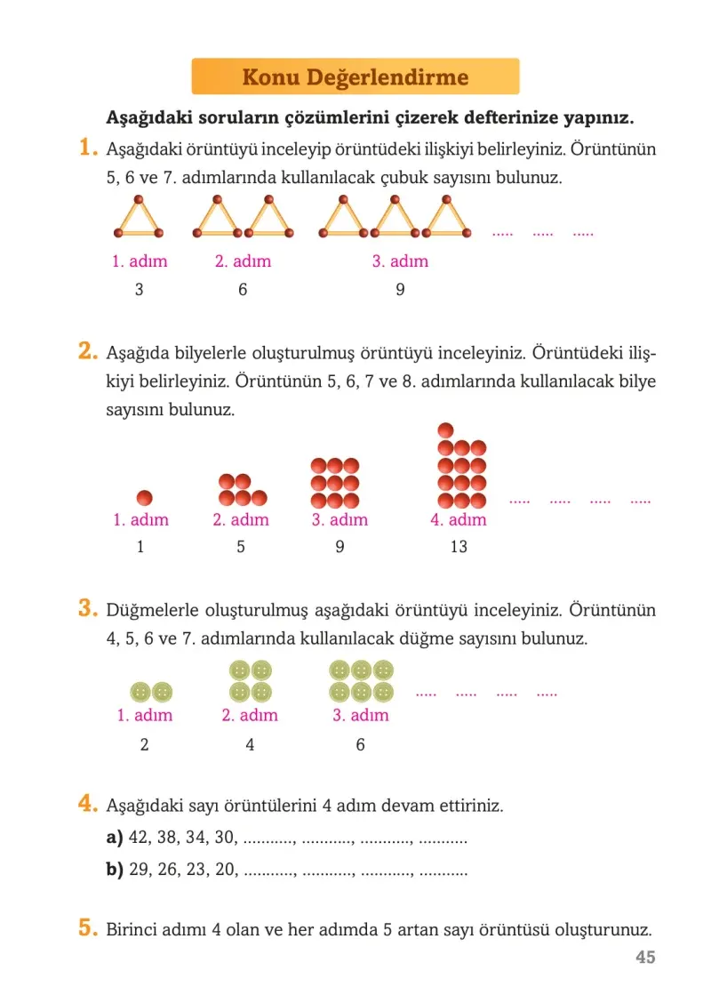 3. Sınıf Matematik Ders Kitabı Cevapları Ekoyay Yayınları Sayfa 45