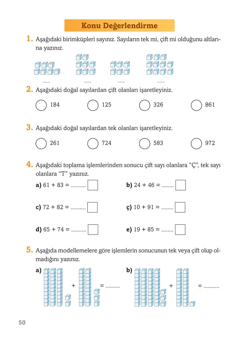 3. Sınıf Matematik Ders Kitabı Cevapları Ekoyay Yayınları Sayfa 50